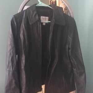 Leather jacket with tags